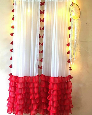 ChubbyCheeks.DimpleChin 55 cm (2 ft) Net Transparent Window Curtain (Pack Of 2)(Self Design, Solid, Red, White)