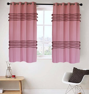Dekor World 150 cm (5 ft) Cotton Semi Transparent Window Curtain (Pack Of 2)(Embroidered, Hot Pink)