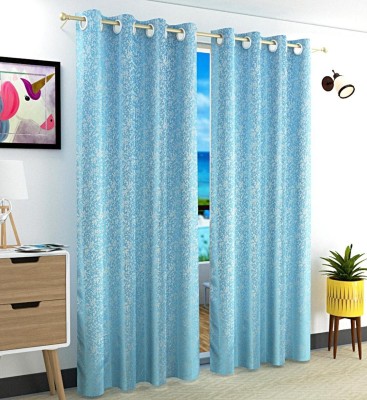 Freshfromloom 275 cm (9 ft) Polyester Room Darkening Long Door Curtain (Pack Of 2)(Abstract, Aqua)