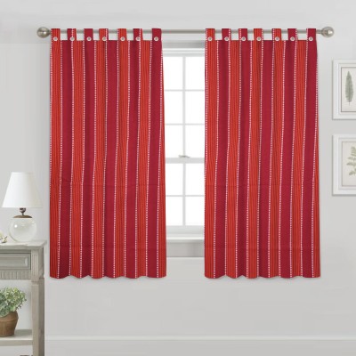 Tidy 150 cm (5 ft) Cotton Room Darkening Window Curtain (Pack Of 2)(Striped, m196)