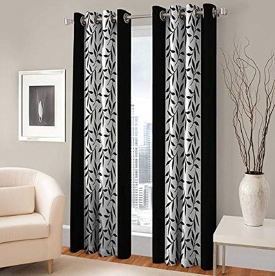 kanhomz 152.4 cm (5 ft) Polyester Room Darkening Window Curtain (Pack Of 2)(Printed, Black)
