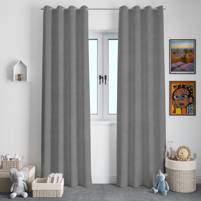 The Household 214 cm (7 ft) Satin Blackout Door Curtain (Pack Of 2)(Solid, Grey)