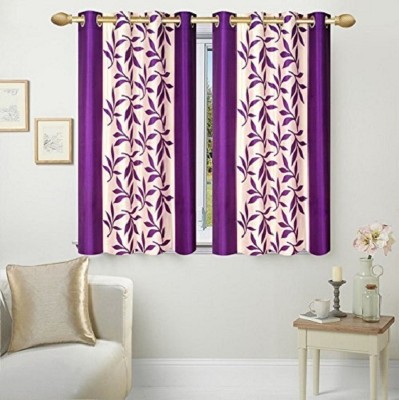 N2C Home 152 cm (5 ft) Polyester Semi Transparent Window Curtain (Pack Of 2)(Floral, Purple)