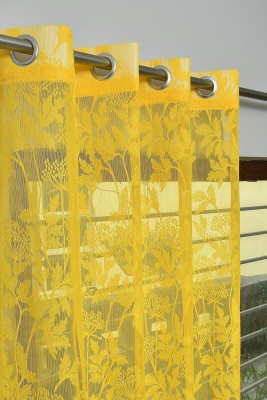 Honger 274 cm (9 ft) Net Transparent Long Door Curtain Single Curtain(Floral, Yellow Color)
