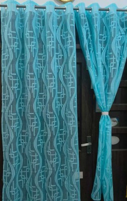 fabzi 213 cm (7 ft) Tissue Semi Transparent Door Curtain (Pack Of 2)(Floral, aqua)
