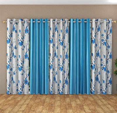 kiara Creations 213 cm (7 ft) Polyester Semi Transparent Door Curtain (Pack Of 5)(Floral, Aqua)
