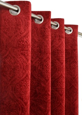 Panipat Textile Hub 274 cm (9 ft) Velvet Room Darkening Long Door Curtain Single Curtain(Abstract, Maroon)