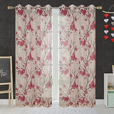 BANAVY 275 cm (9 ft) Long Door Tissue, Net Semi Transparent Curtain (Pack Of 2)(Pink, Floral)