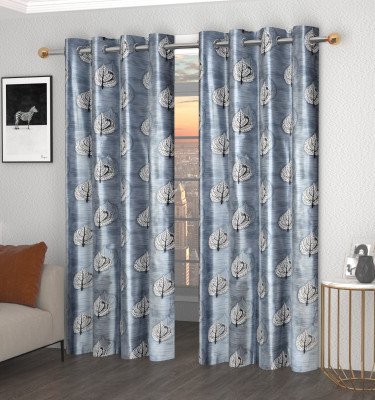 Loof Klapper 153 cm (5 ft) Polyester Semi Transparent Window Curtain (Pack Of 2)(Printed, Grey)