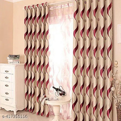 Tample Fab 274 cm (9 ft) Long Door Polyester Room Darkening Curtain Single Curtain(Maroon, Geometric)