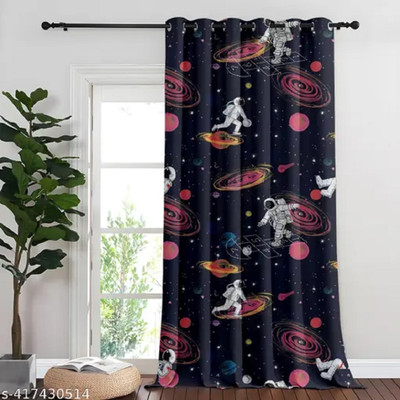 nobel fab 214 cm (7 ft) Door Polyester Room Darkening Curtain Single Curtain(Black, Printed)