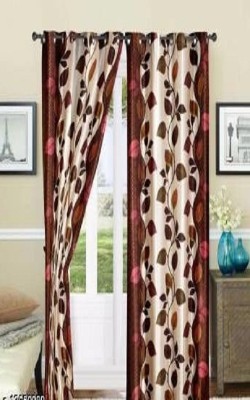 NRZ HOME 152 cm (5 ft) Polyester Semi Transparent Window Curtain (Pack Of 2)(Floral, coffe)