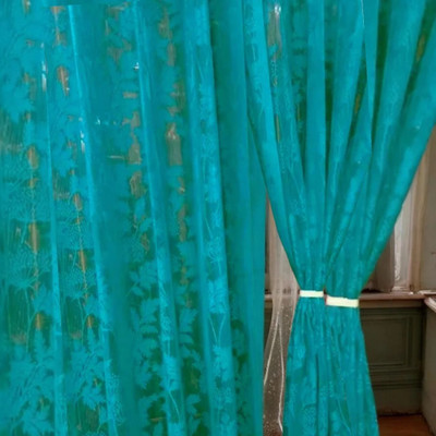 Radhey Textiles 274 cm (9 ft) Long Door Net Semi Transparent Curtain Single Curtain(Blue, Self Design)