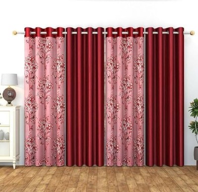 Benchmark 274.32 cm (9 ft) Polyester Blackout Long Door Curtain (Pack Of 4)(Floral, Red)