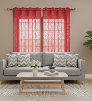 sddfabrics 213 cm (7 ft) Door Polyester Semi Transparent Curtain (Pack Of 2)(Maroon, Floral)