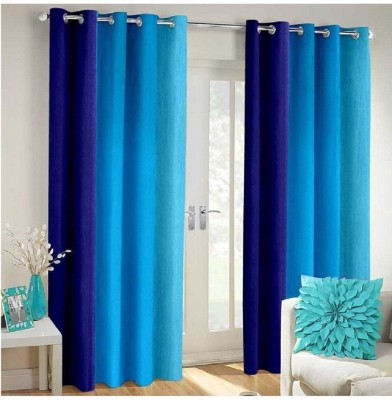 Panipat Textile Hub 152.4 cm (5 ft) Polyester Semi Transparent Window Curtain (Pack Of 2)(Solid, Blue)