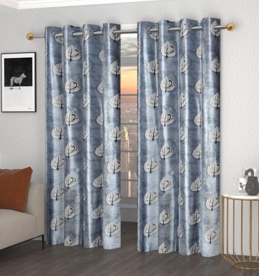 Shanjola Creations 214 cm (7 ft) Polyester Room Darkening Door Curtain (Pack Of 2)(Floral, Grey)