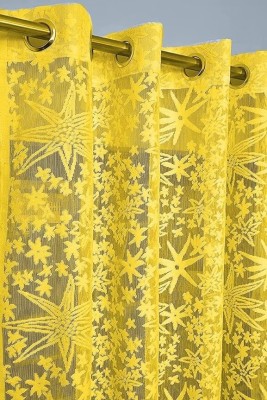 PICTAS 275 cm (9 ft) Net Semi Transparent Long Door Curtain (Pack Of 2)(Self Design, Yellow)
