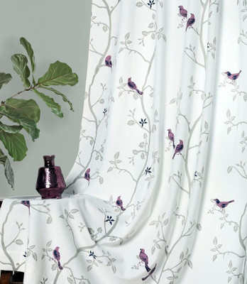S21 214 cm (7 ft) Door Polyester Room Darkening Curtain Single Curtain(White, Floral)