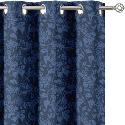 Vargottam 160 cm (5 ft) Window Polyester Blackout Curtain (Pack Of 2)(Dark Blue, Floral)