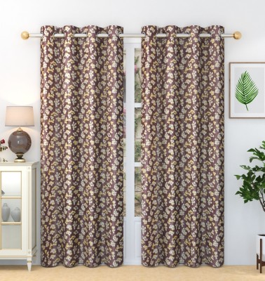 Homefab India 274.32 cm (9 ft) Polyester Room Darkening Long Door Curtain (Pack Of 2)(Floral, Wine)