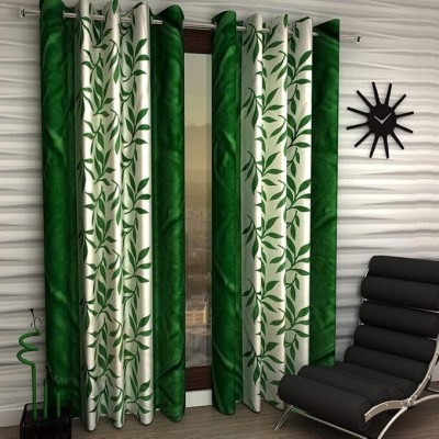 WINNSUN 213 cm (7 ft) Polyester Semi Transparent Door Curtain (Pack Of 2)(Floral, Green)