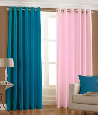 N2C Home 152 cm (5 ft) Polyester Semi Transparent Window Curtain (Pack Of 2)(Solid, Pink, Aqua)