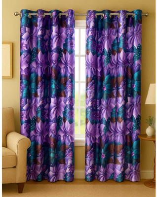 SUBHOBEDDING 274 cm (9 ft) Door Polycotton Transparent Curtain (Pack Of 2)(Purple, Printed)