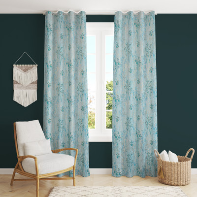 Kraftiq Homes 152 cm (5 ft) Window Velvet Room Darkening Curtain (Pack Of 2)(Aqua-Flower, Abstract)