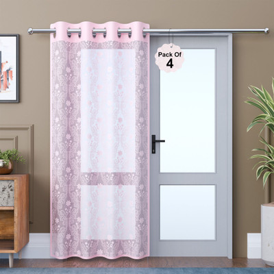 KUBER INDUSTRIES 220 cm (7 ft) Door Polyester Semi Transparent Curtain (Pack Of 4)(Pink, Self Design)