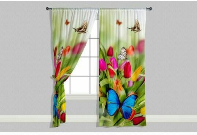 p23 214 cm (7 ft) Polyester Room Darkening Door Curtain (Pack Of 2)(Floral, White)