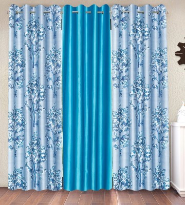 Fashion String 153 cm (5 ft) Polyester Semi Transparent Window Curtain (Pack Of 3)(Floral, Blue)