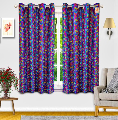 KANUSHI 153 cm (5 ft) Polyester Semi Transparent Window Curtain (Pack Of 2)(Geometric, Blue, Purple)