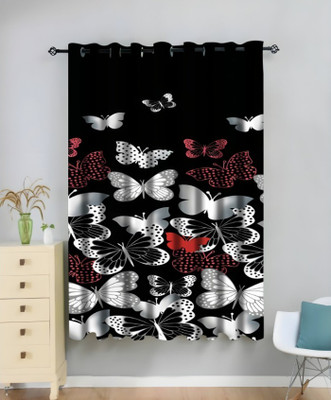 sai fashion 214 cm (7 ft) Door Polyester Room Darkening Curtain Single Curtain(Red, Floral)