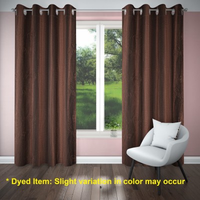 The Household 213 cm (7 ft) Polyester Semi Transparent Door Curtain (Pack Of 2)(Embroidered, Motif, Plain, Coffee Brown)