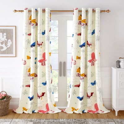 Story@home 275 cm (9 ft) Cotton Room Darkening Long Door Curtain (Pack Of 2)(Printed, White, Blue)