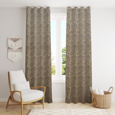 Homefab India 274.32 cm (9 ft) Velvet Room Darkening Long Door Curtain (Pack Of 2)(Printed, Grey)
