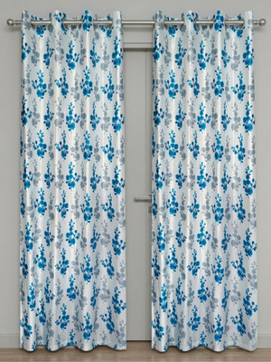 Kanodia Poly Fab 213 cm (7 ft) Door Polyester Semi Transparent Curtain (Pack Of 2)(Aqua, White, Multicolor, Floral, Printed)