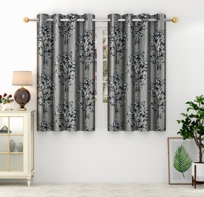 N2C Home 152 cm (5 ft) Polyester Semi Transparent Window Curtain (Pack Of 4)(Floral, Grey)