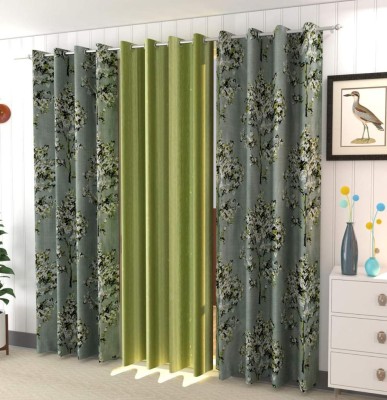 kanhomz 152.4 cm (5 ft) Polyester Room Darkening Window Curtain (Pack Of 3)(Floral, Green)