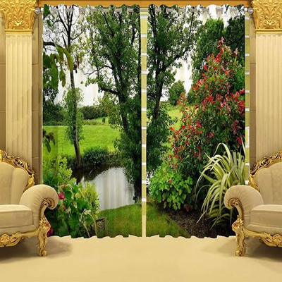 BEST FAB 154 cm (5 ft) Polyester Room Darkening Window Curtain Single Curtain(Floral, Green)
