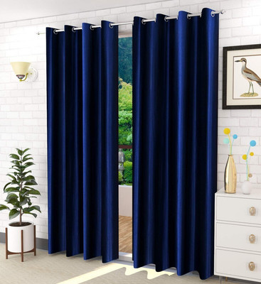 Kraftiq Homes 214 cm (7 ft) Door Polyester Semi Transparent Curtain (Pack Of 2)(Blue, Plain)