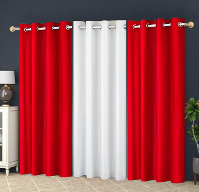 Home Stylish 152 cm (5 ft) Window Polyester Room Darkening Curtain (Pack Of 3)(Red, Solid)