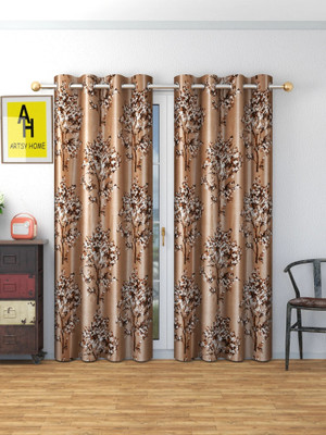 BANAVY 214 cm (7 ft) Door Polyester Room Darkening Curtain (Pack Of 2)(Brown 2pc, Floral)