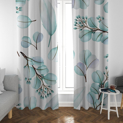 Tample Fab 154 cm (5 ft) Window Polyester Room Darkening Curtain (Pack Of 2)(White, Green, 3D Printed)