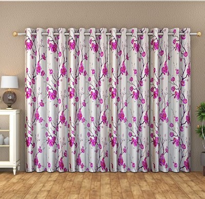 kiara Creations 274 cm (9 ft) Polyester Semi Transparent Long Door Curtain (Pack Of 4)(Floral, Purple)