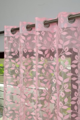PICTAS 215 cm (7 ft) Net Semi Transparent Door Curtain Single Curtain(Floral, Pink)