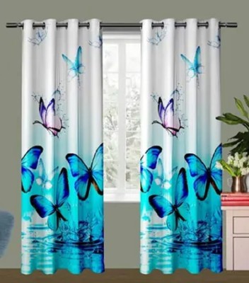 S VEERA 154 cm (5 ft) Polyester Room Darkening Window Curtain Single Curtain(Floral, Blue)