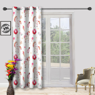 VN ENTERPRISE 153 cm (5 ft) Polyester Semi Transparent Window Curtain Single Curtain(Printed, pink unicorn)