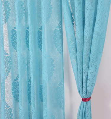 FABWEB 152 cm (5 ft) Polyester Semi Transparent Window Curtain (Pack Of 2)(Self Design, Light Aqua)